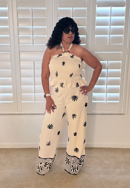 "TREAT HER LIKE A LADY” Halter Neck Top And Pants Set