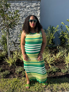 “STRIPE IT UP” Ribbed Slit Dress