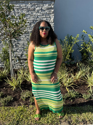 “STRIPE IT UP” Ribbed Slit Dress