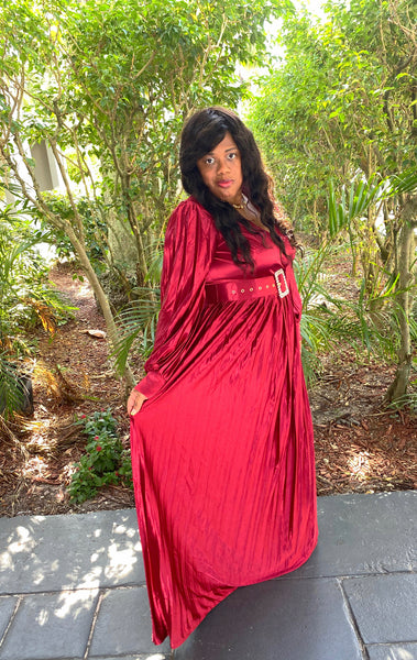 “BURGUNDY BEAUTY”  Satin Dress With Belt