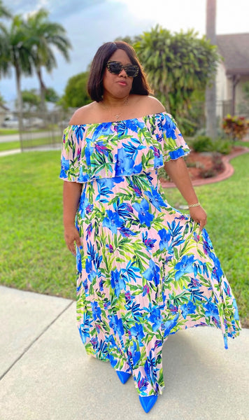 “FLAWLESS FLORAL” Off The Shoulders  Maxi Dress