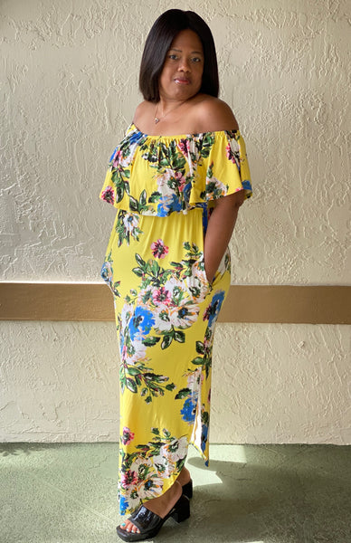 “BRIGHTEN YOUR DAY”  Off The Shoulder Maxi Dress