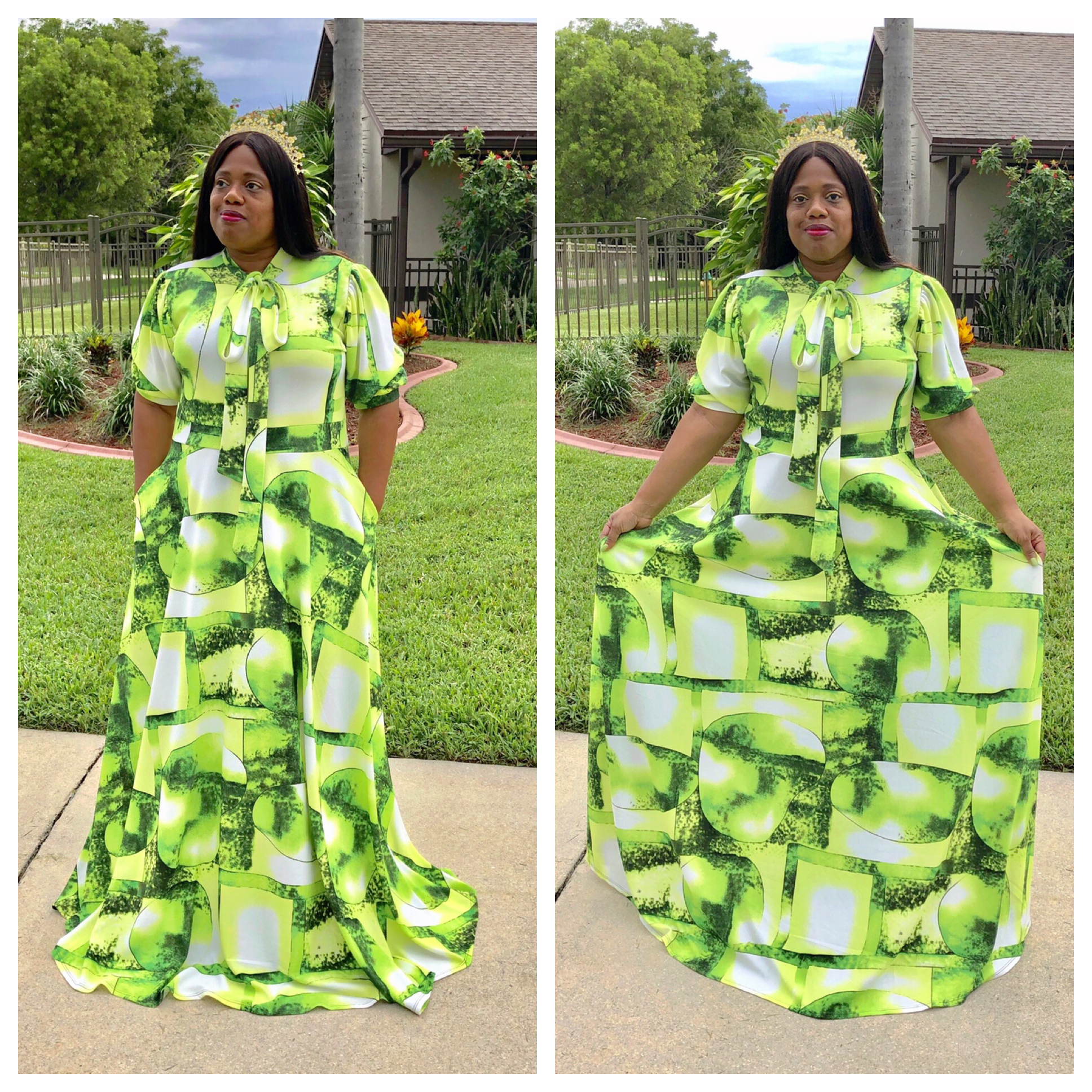 "AUGUST QUEEN" Maxi Dress With Bowtie and Pockets